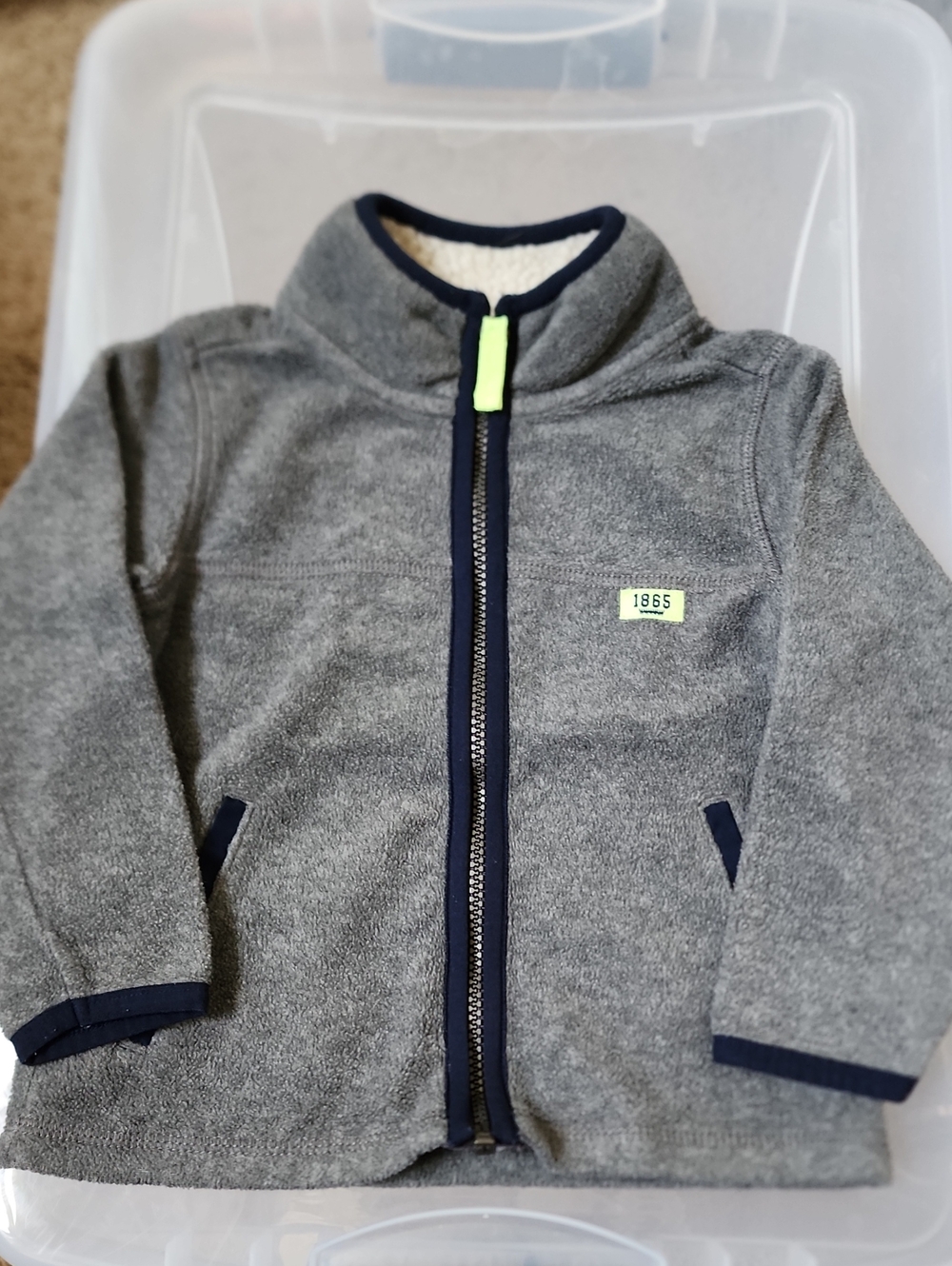 Carter's 2T Gray Fleece Jacket With Navy Blue Trim